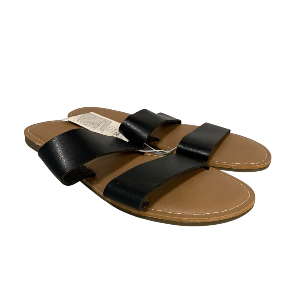 GAP Women's Double Strap Slide Sandals Black Size 9 Minimal Flat Sandals NWT - Picture 3 of 7